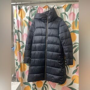 Save The Duck Women’s Black Long Puffer Coat with High Collar